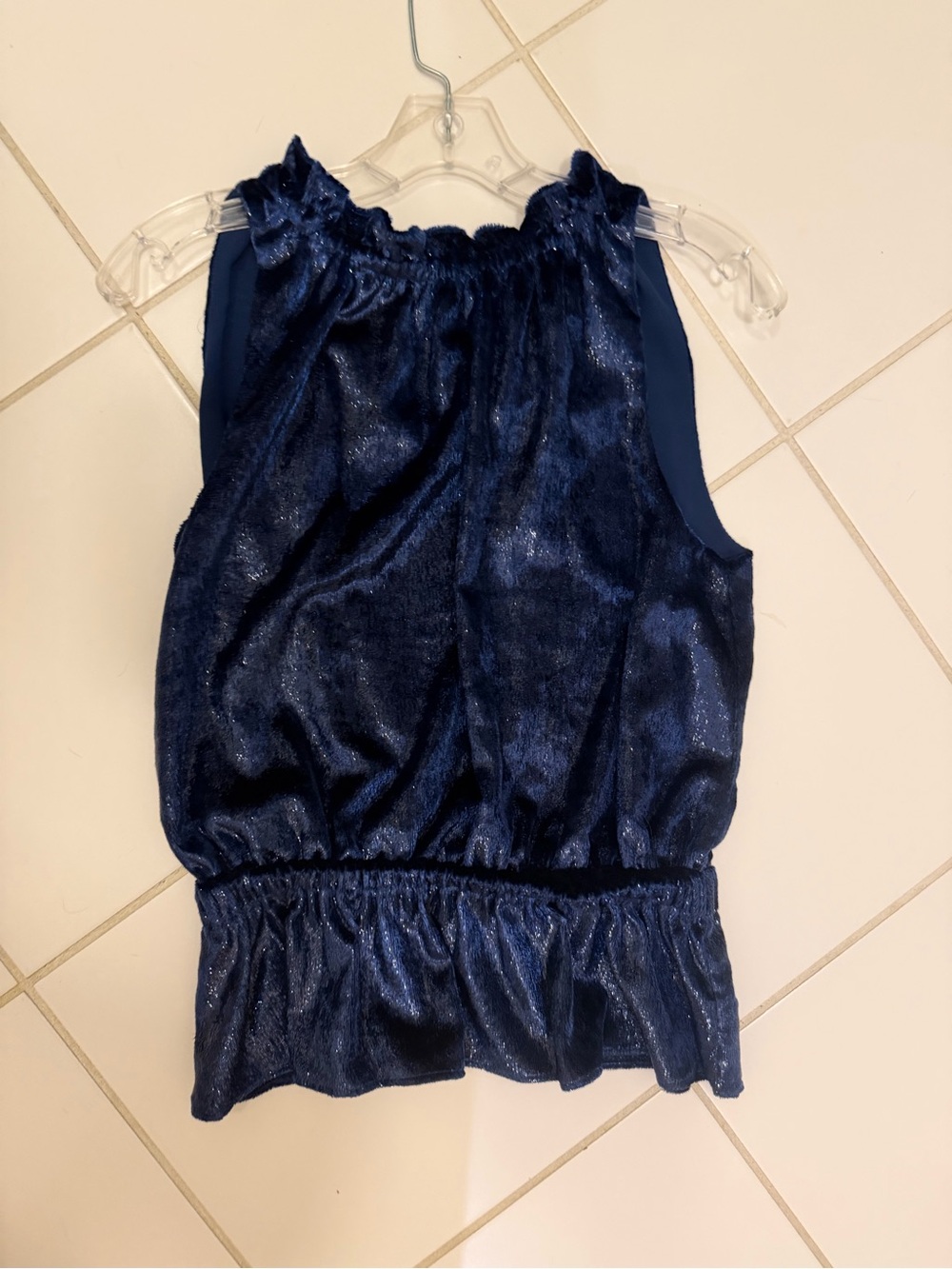 Ramy Brook Shimmery Navy Sleeveless Peplum Top